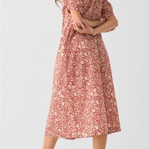 Floral Red and Cream Midi Dress